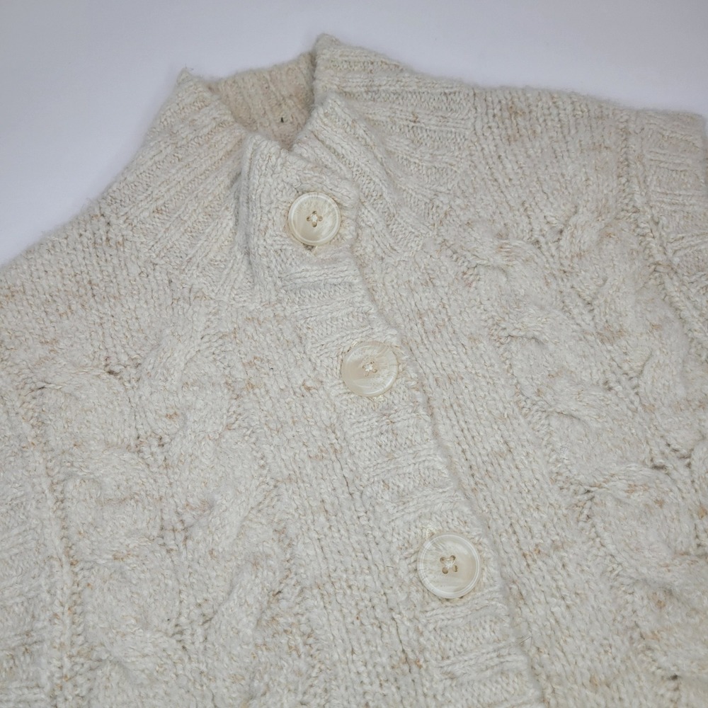 L.L.Bean Cardigan Sweater Vest Womens Medium Cream Excllnt Cable Knit Wool Blend